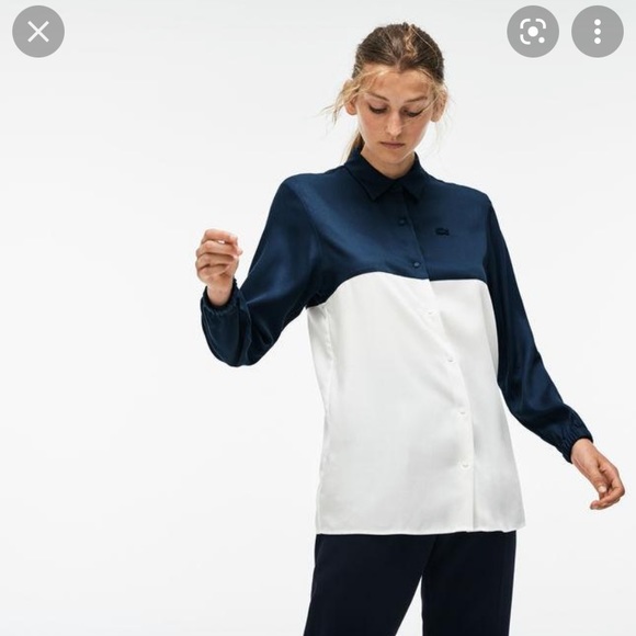 BNWOT Lacoste Women's Regular Fit Bicolour Flowing Piqué Shirt - Picture 2 of 7